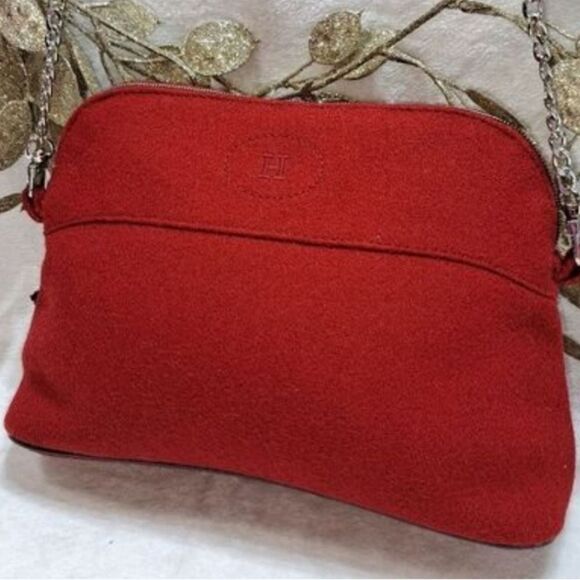 Hermès Bolide Large Pouchette GIFTABLE CONDITION WOOL AND LEATHER Authentic - Picture 1 of 14